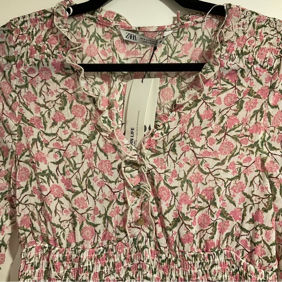NWT Zara Floral Print Long Sleeve Dress colourful size M - Picture 5 of 6